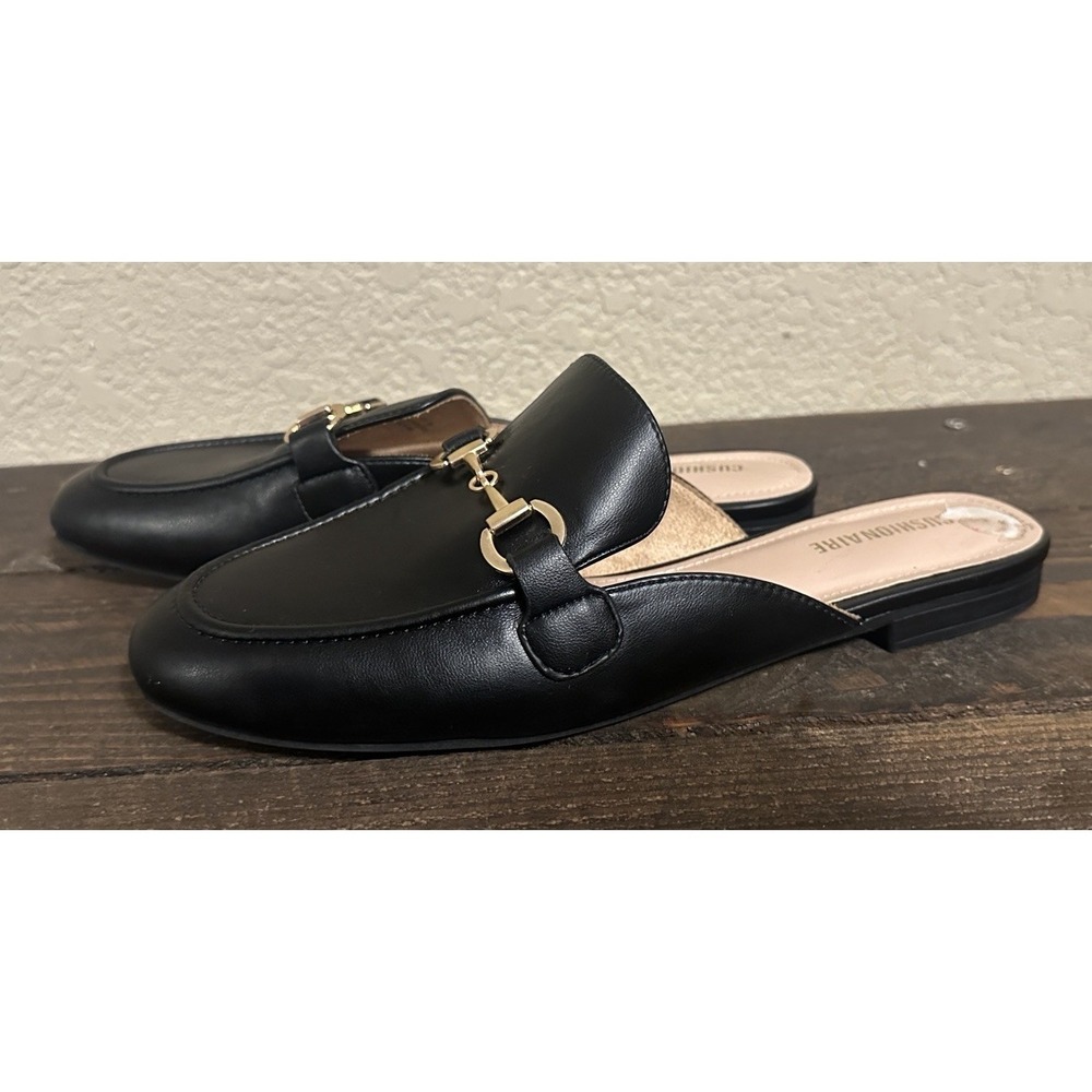 Cushionaire Black & Gold Faux-Leather Loafer Mule Shoes Women's Size 10 M - Picture 2 of 13